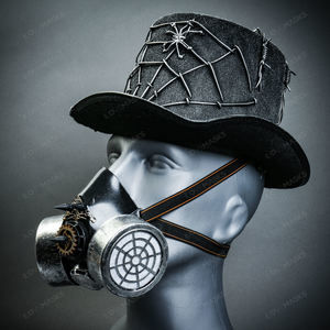 Silver Halloween Spider Web Top Hat w/ Silver Party Gas Party Face Mask